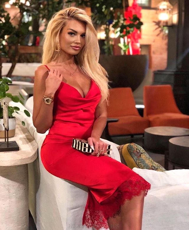 Herve Leger Red Lace Hem Dress
