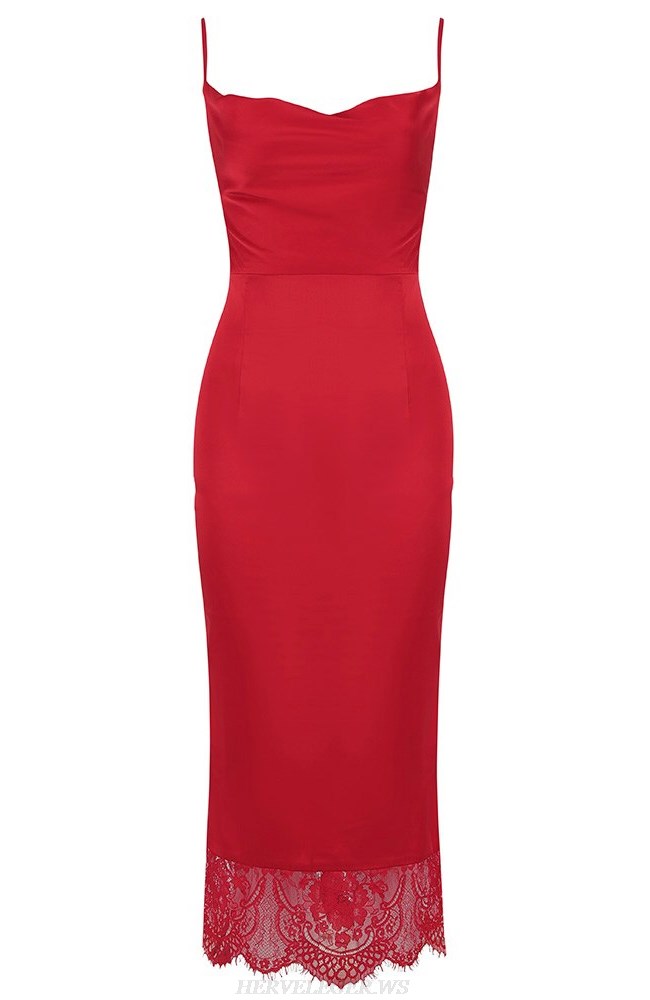 Herve Leger Red Lace Hem Dress