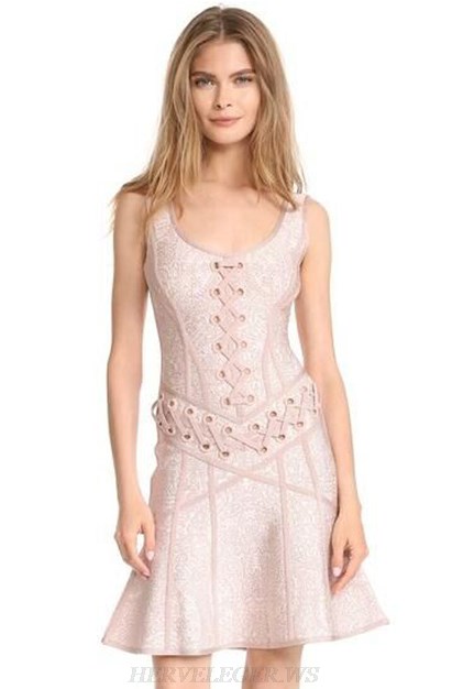 Herve Leger Nude Lace Up A Line Dress Herve Leger Nude Lace Up A Line Dress