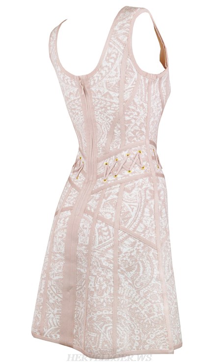 Herve Leger Nude Lace Up A Line Dress