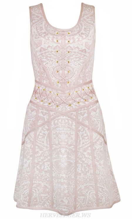 Herve Leger Nude Lace Up A Line Dress
