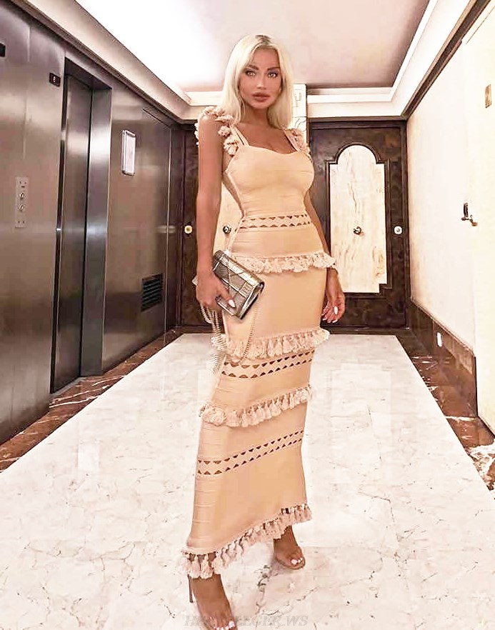 Herve Leger Nude Laser Cut Gown