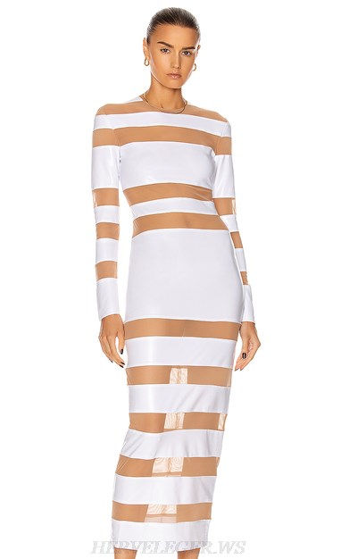 Herve Leger White Long Sleeve Mesh Dress Herve Leger White Long Sleeve Mesh Dress