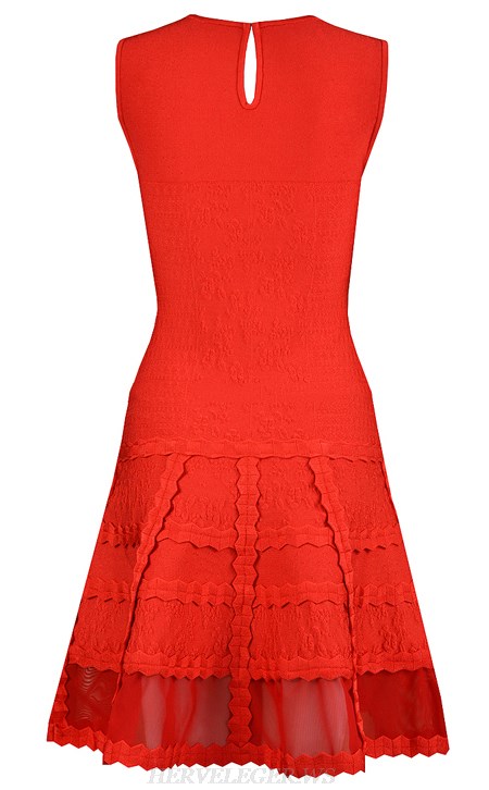 Herve Leger Red Mesh A Line Dress