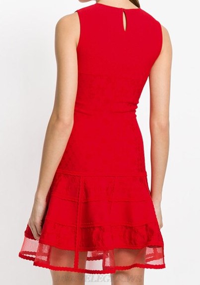 Herve Leger Red Mesh A Line Dress