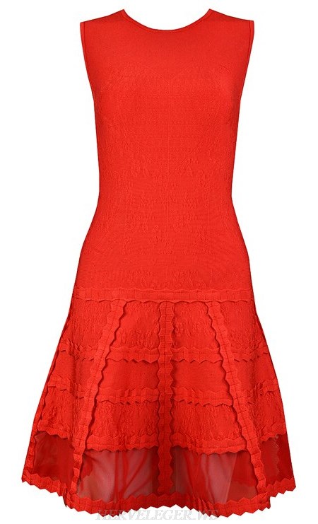 Herve Leger Red Mesh A Line Dress