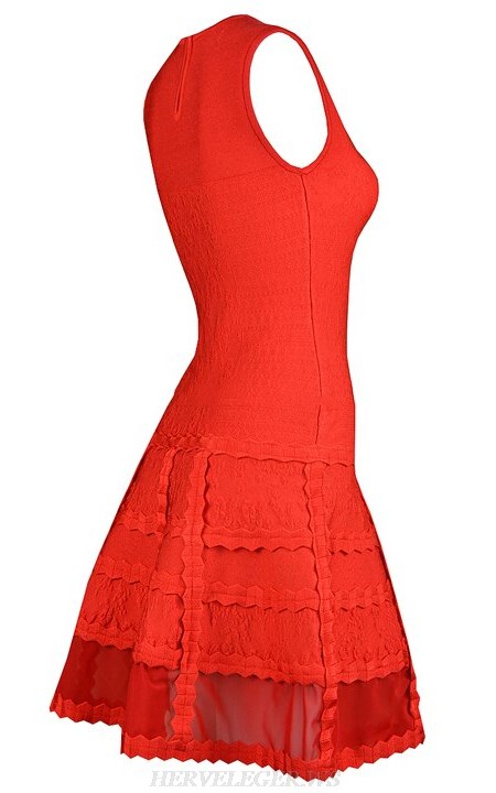 Herve Leger Red Mesh A Line Dress