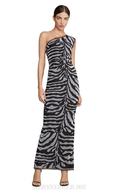 Herve Leger One Shoulder Animal Print Gown