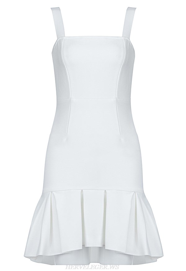 Herve Leger White Pleated A Line Backless Dress