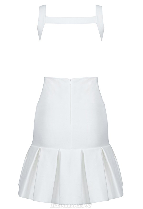 Herve Leger White Pleated A Line Backless Dress