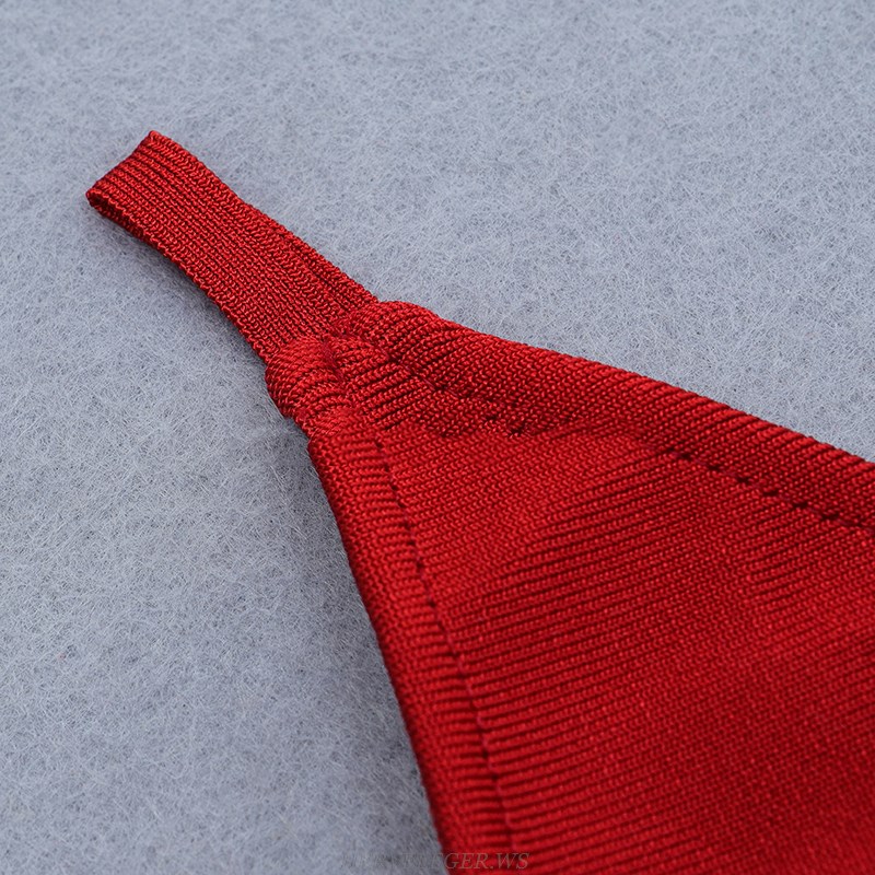 Herve Leger Red Ruched Fluted Dress