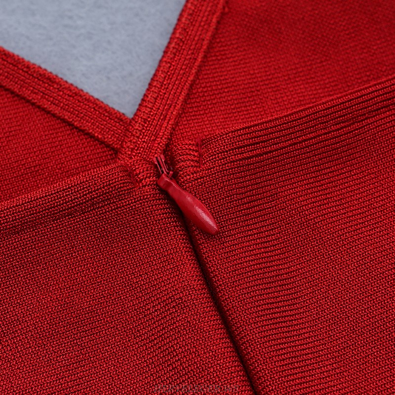 Herve Leger Red Ruched Fluted Dress