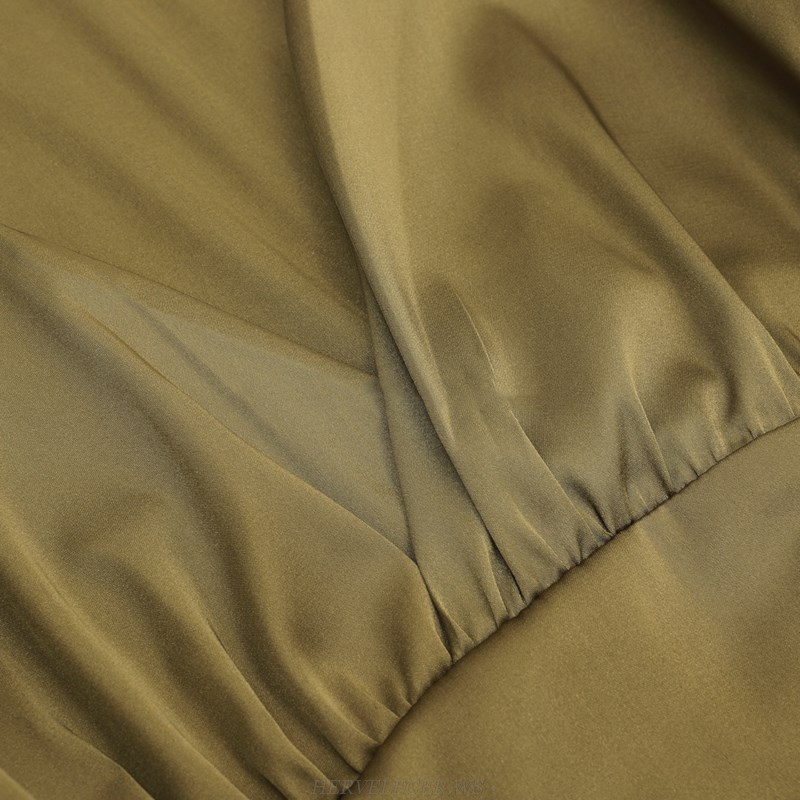 Herve Leger Olive Green Ruched Dress