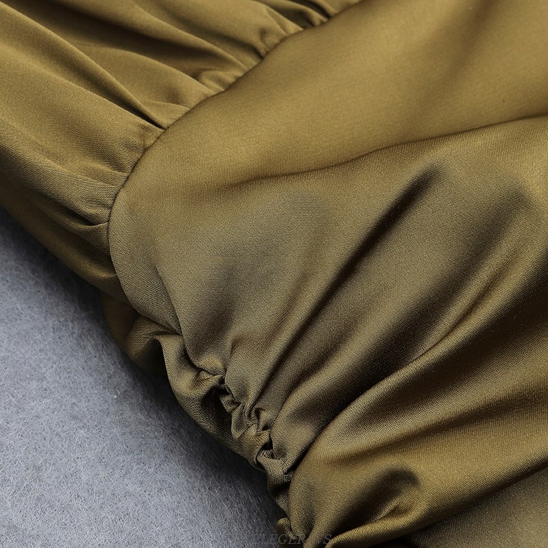 Herve Leger Olive Green Ruched Dress
