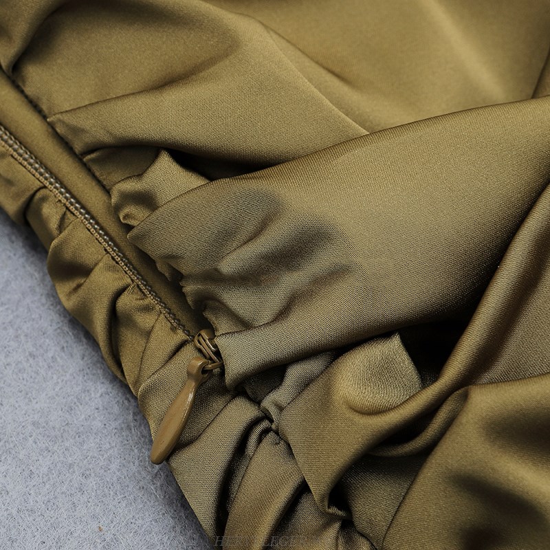 Herve Leger Olive Green Ruched Dress