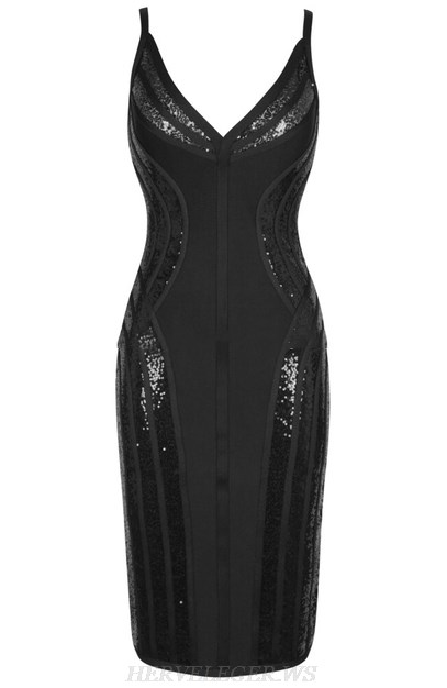 Herve Leger Black Sequin Structured Dress