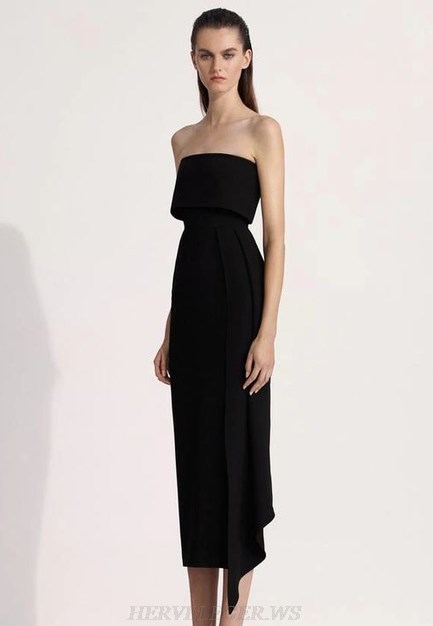 Herve Leger Black Strapless Asymmetric Dress