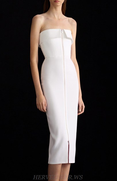 Herve Leger White Strapless Front Zipper Dress