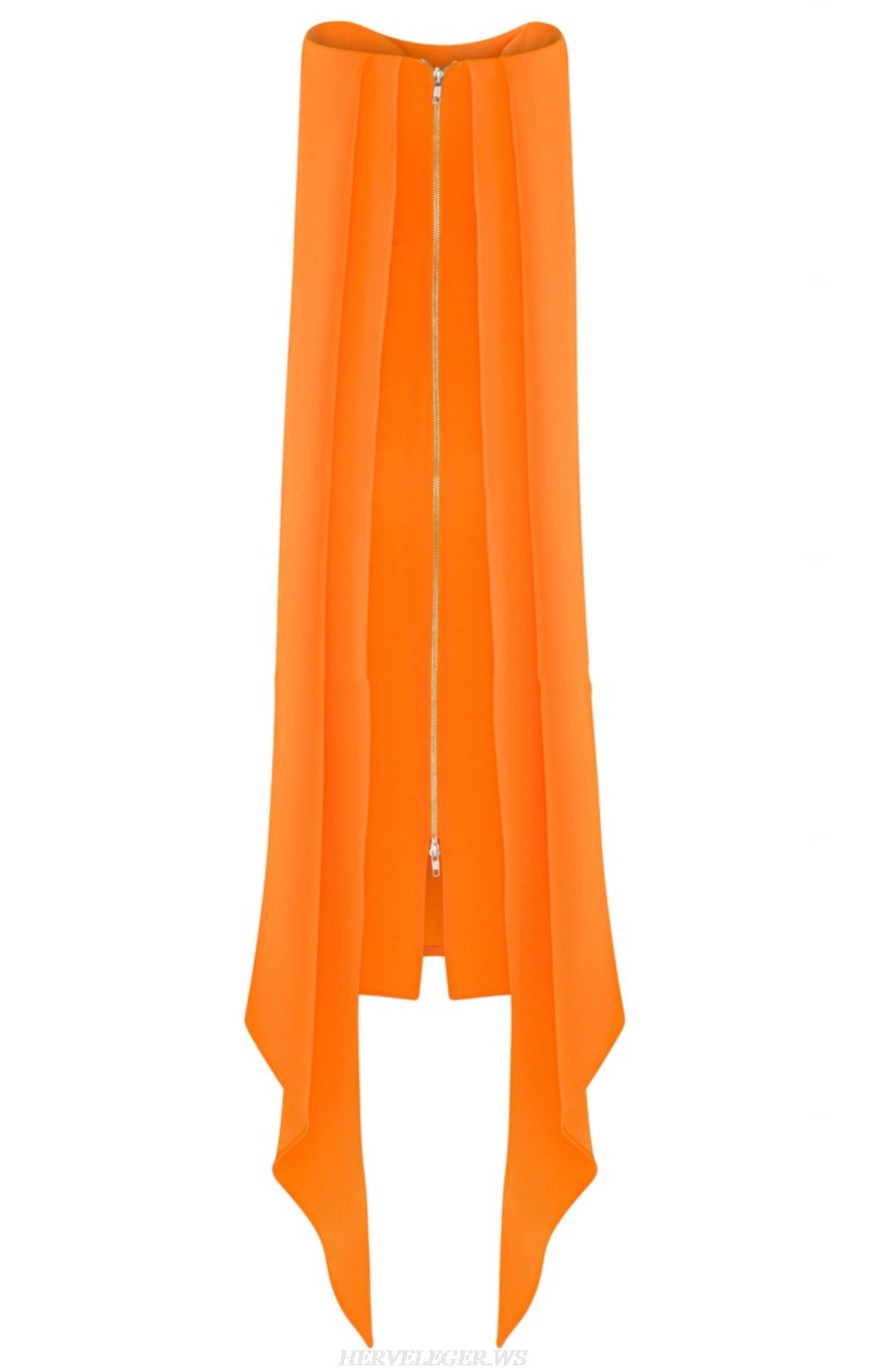 Herve Leger Orange Strapless Dress
