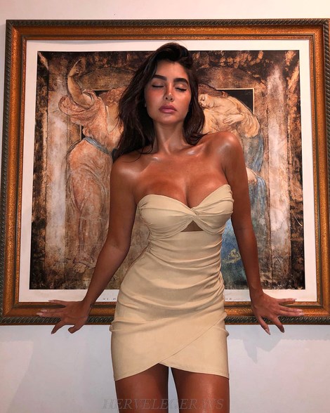 Herve Leger Nude Strapless Ruched Dress