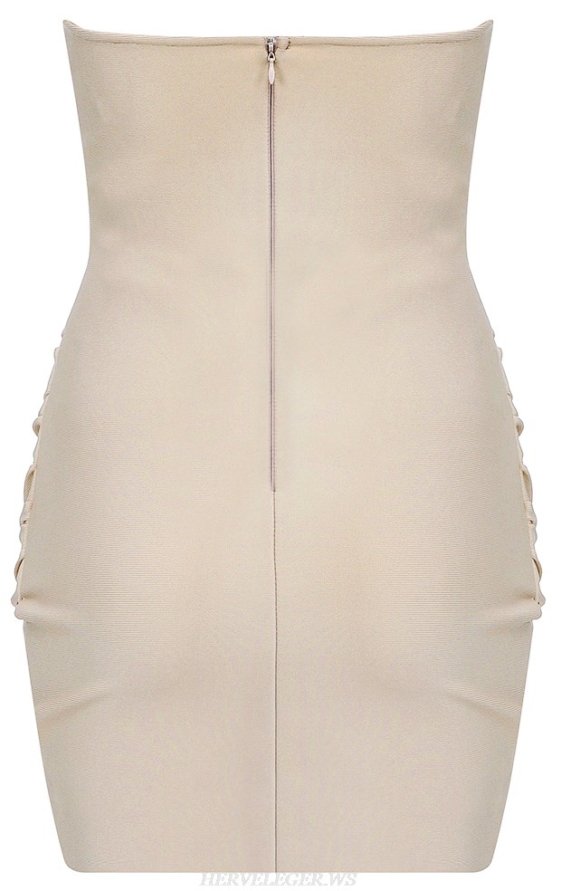 Herve Leger Nude Strapless Ruched Dress