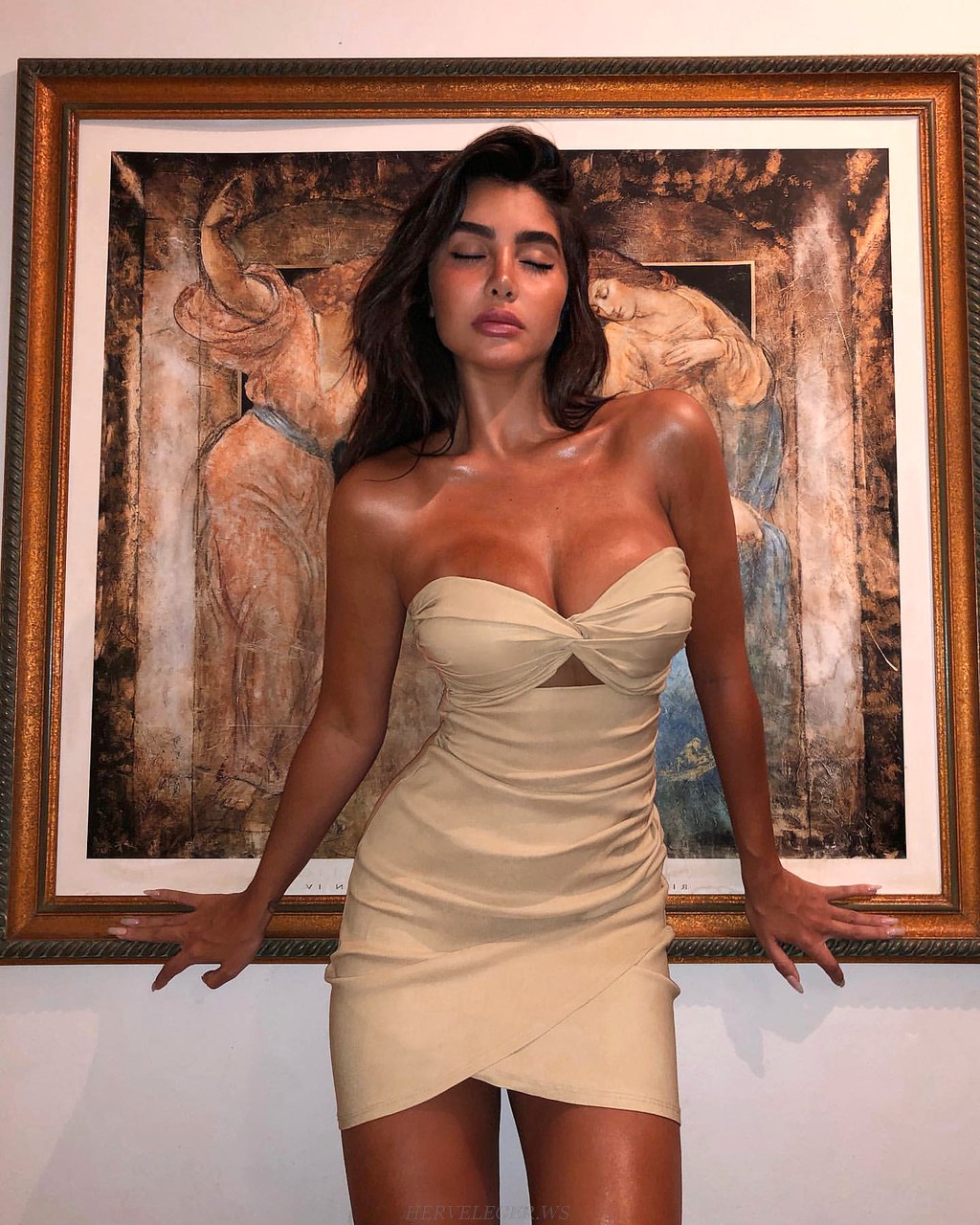 Herve Leger Nude Strapless Ruched Dress