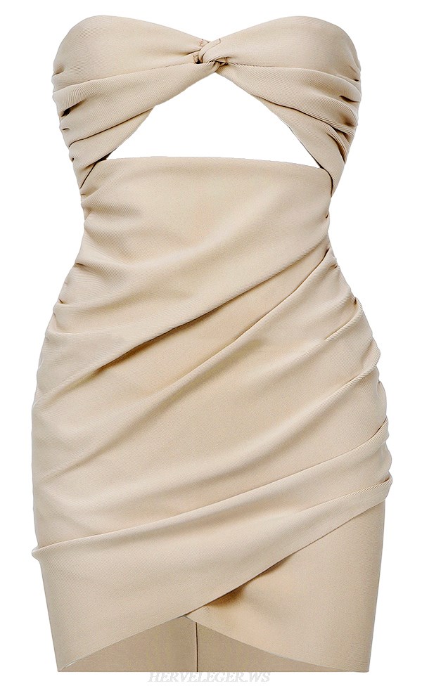 Herve Leger Nude Strapless Ruched Dress