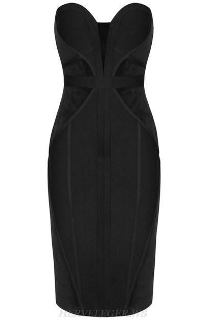 Herve Leger Black Strapless Structured Dress