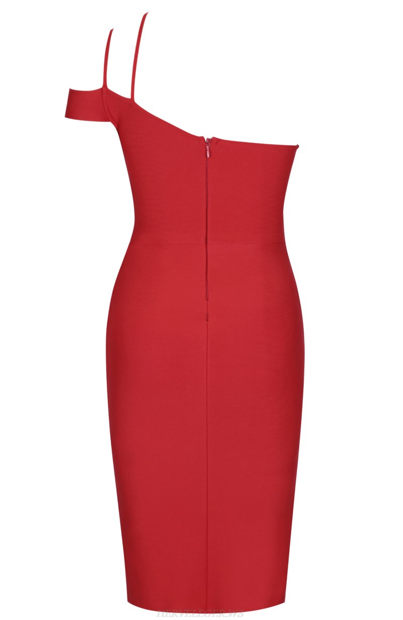 Herve Leger Red Strappy Bardot Dress