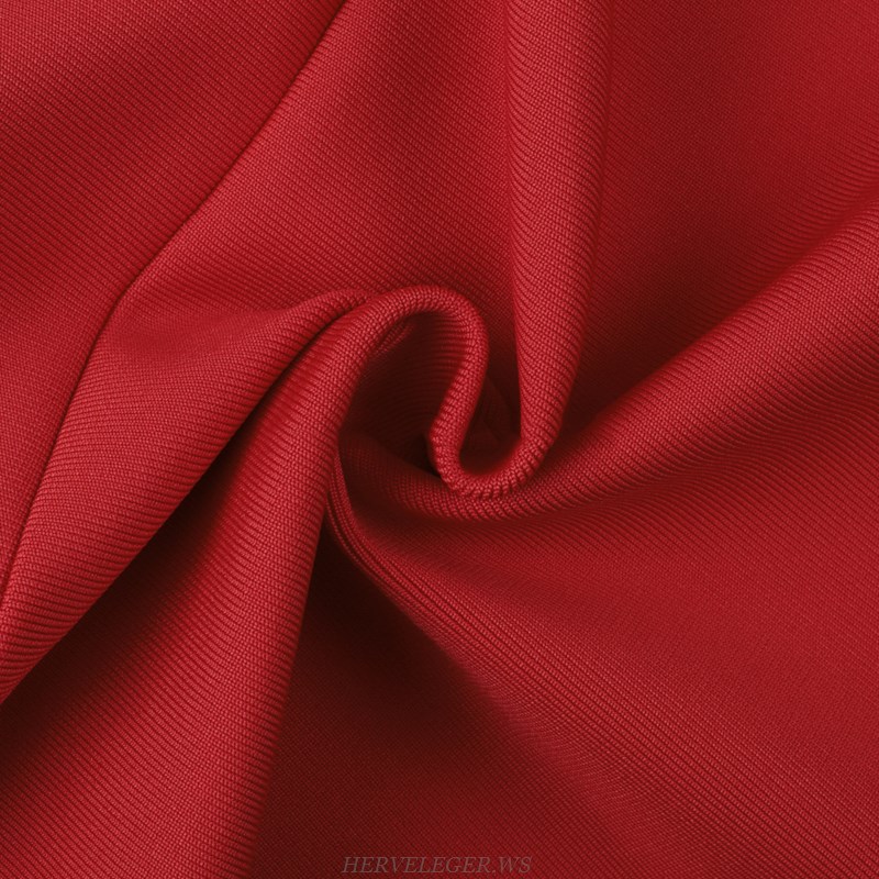 Herve Leger Red Strappy Bardot Dress