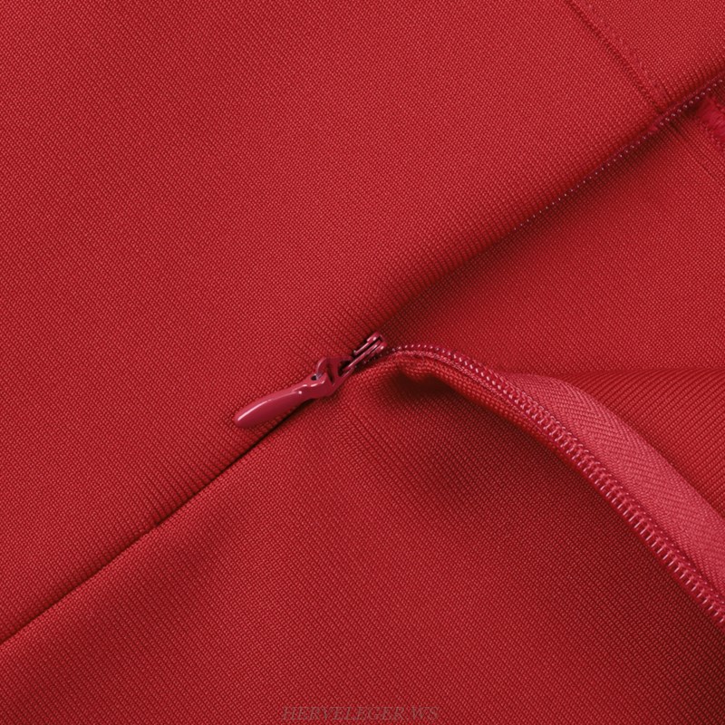 Herve Leger Red Strappy Bardot Dress