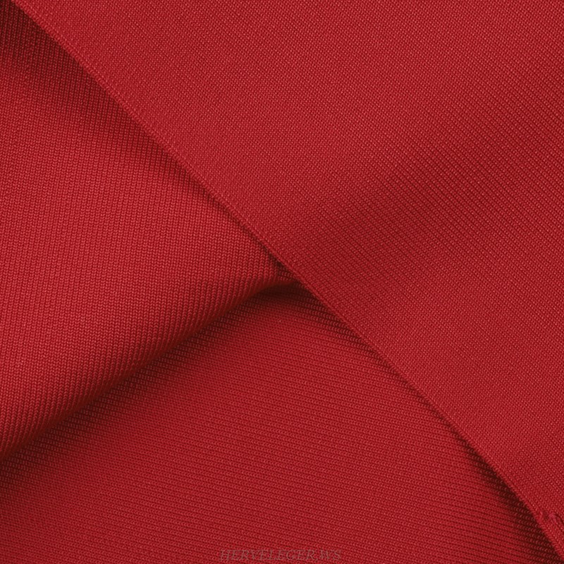 Herve Leger Red Strappy Bardot Dress