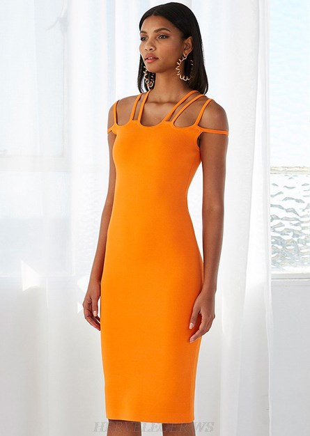 Herve Leger Orange Strappy Dress