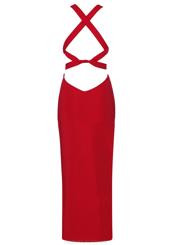 Herve Leger Red Strappy Dress