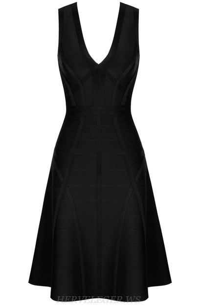Herve Leger Black Structured A Line Dress