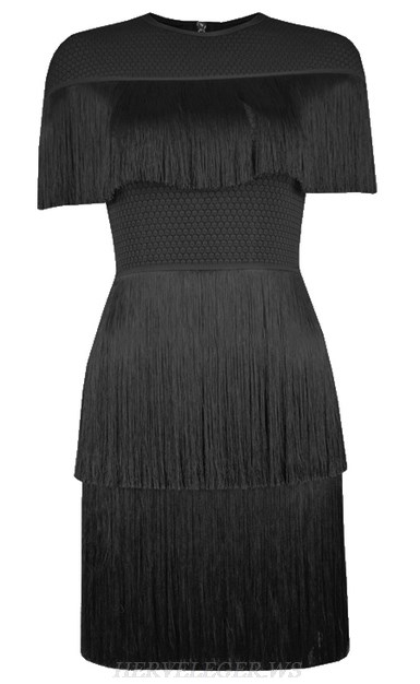 Herve Leger Black Tassel Mini Dress