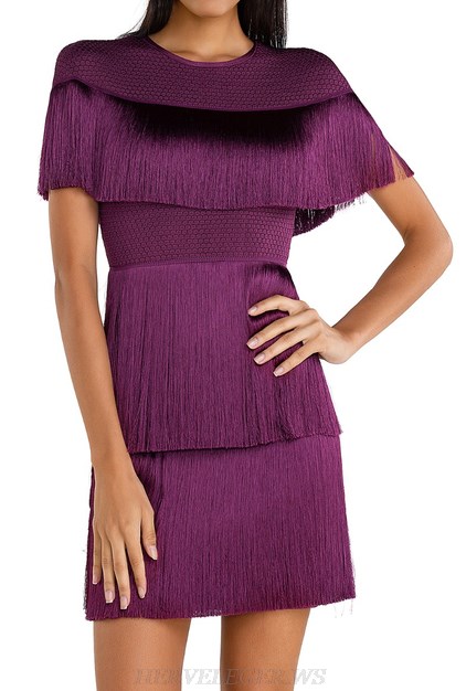 Herve Leger Purple Tassel Mini Dress Herve Leger Purple Tassel Mini Dress