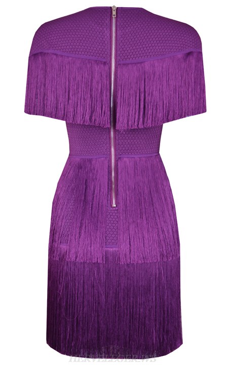 Herve Leger Purple Tassel Mini Dress