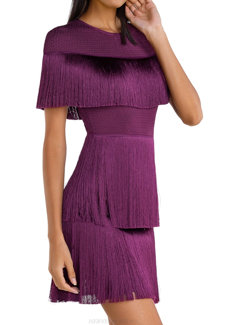 Herve Leger Purple Tassel Mini Dress