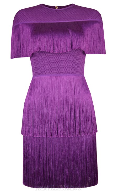 Herve Leger Purple Tassel Mini Dress