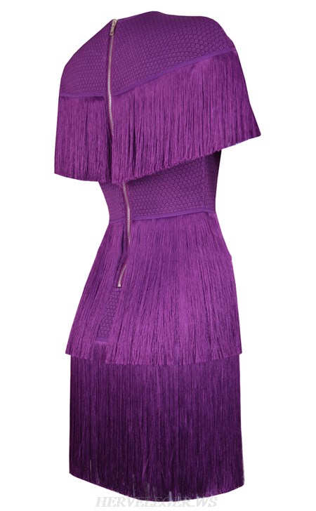 Herve Leger Purple Tassel Mini Dress