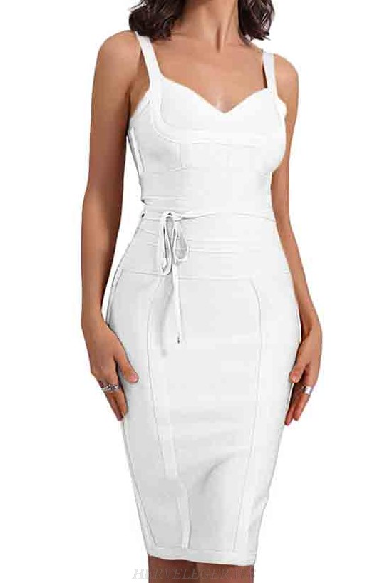 Herve Leger White Tie Detail Dress
