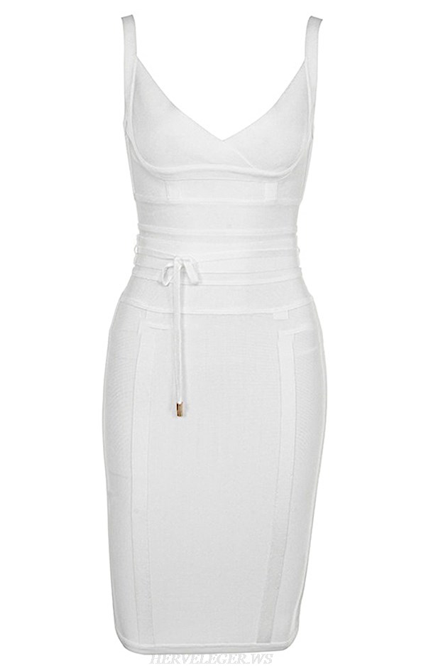 Herve Leger White Tie Detail Dress