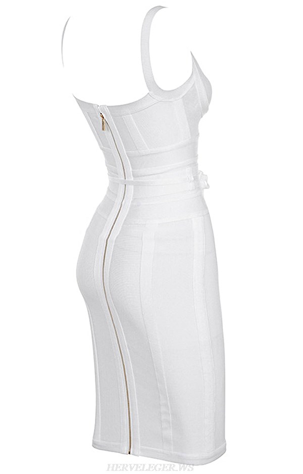 Herve Leger White Tie Detail Dress