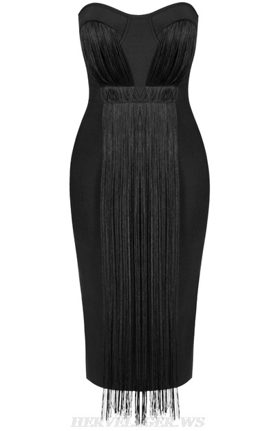 Herve Leger Black Bustier Bandeau Tassel Dress Herve Leger Black Bustier Bandeau Tassel Dress