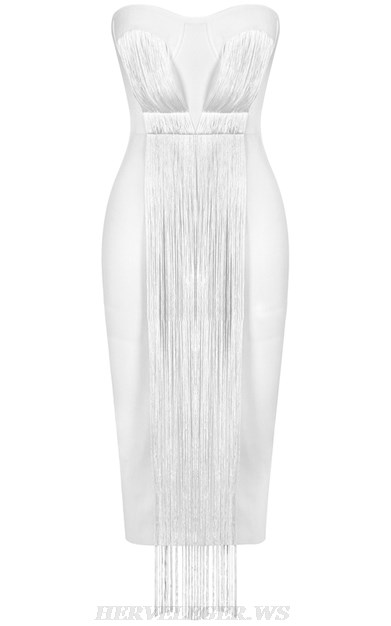 Herve Leger White Bustier Bandeau Tassel Dress Herve Leger White Bustier Bandeau Tassel Dress