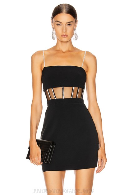 Herve Leger Black Embellished Mesh Mini Dress