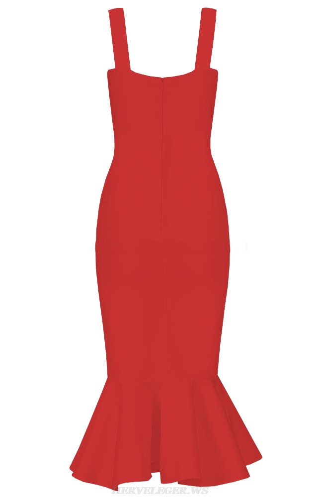 Herve Leger Red Fluted Dress