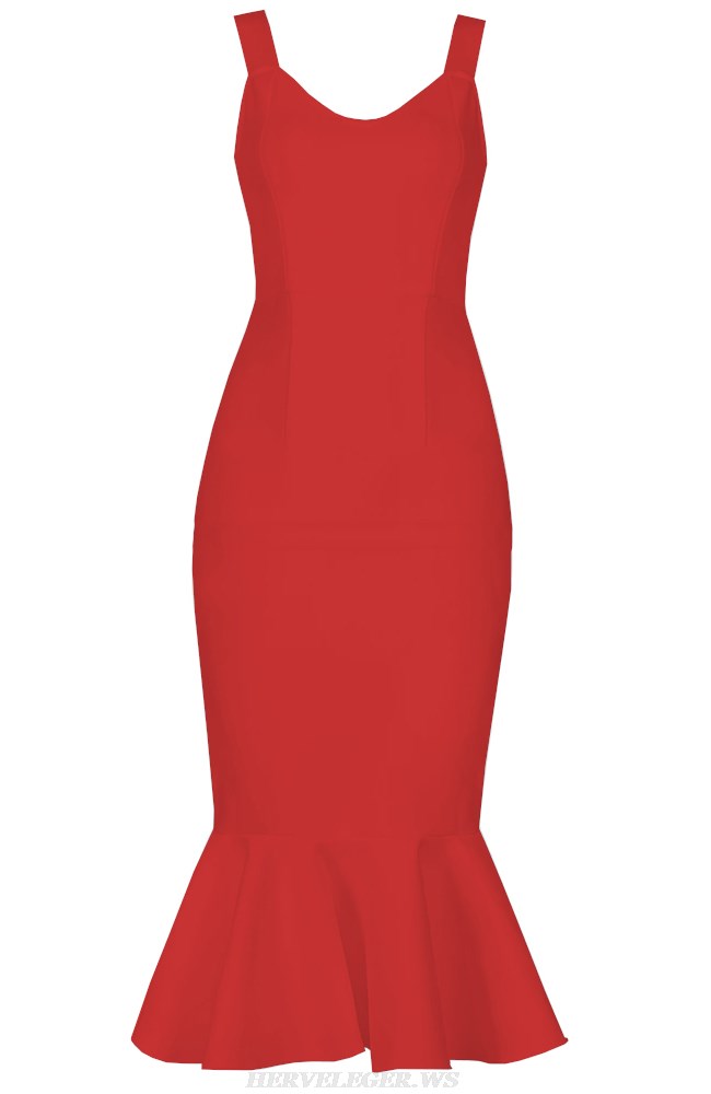 Herve Leger Red Fluted Dress