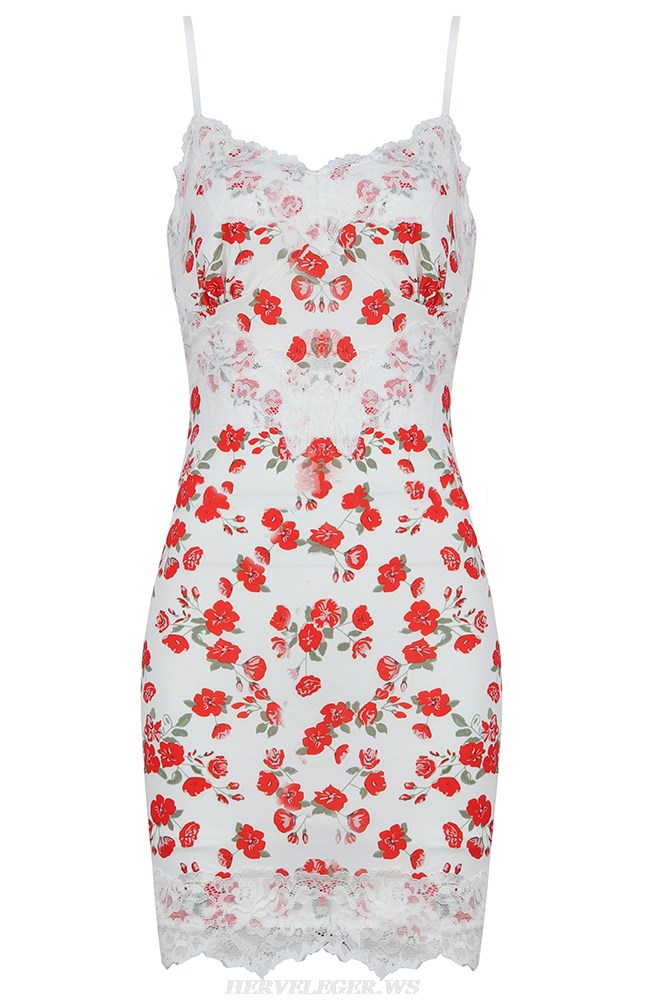 Herve Leger White Lace Printed Dress